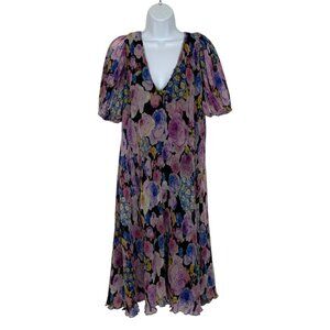 Ganni Floral Print Plisse Georgette Midi Dress 36 US/4